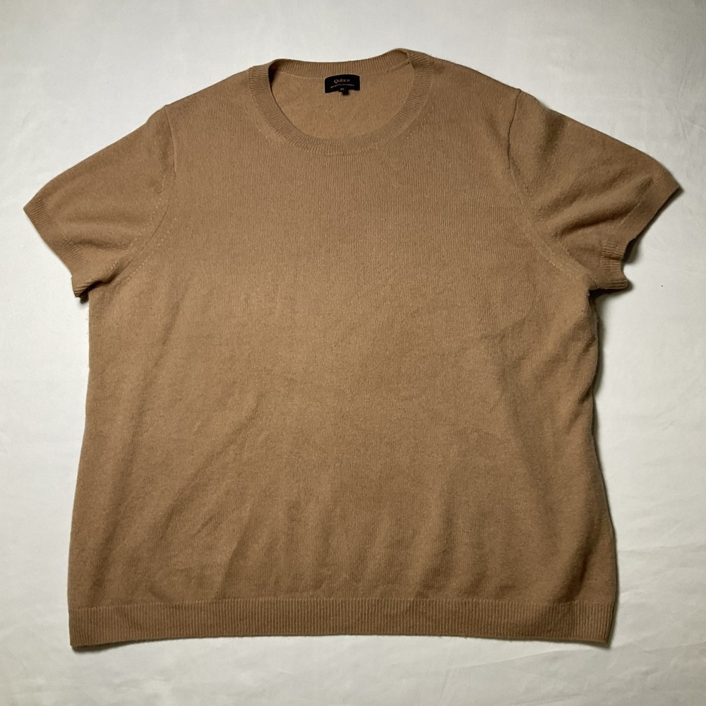 Quince Cashmere Sweater Womens 3XL Beige Short Sleeve Crewneck Knit Pullover 523